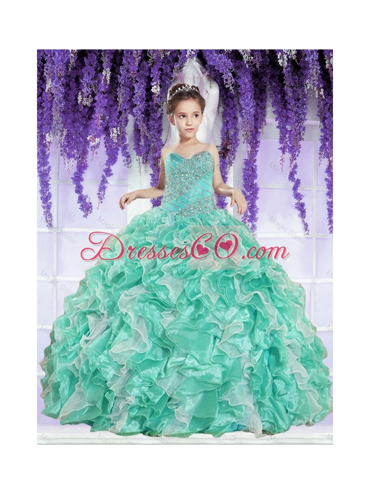 Spring Perfect Ruffles and Beaded Decorate Little Girl Pageant Dress in Apple Green