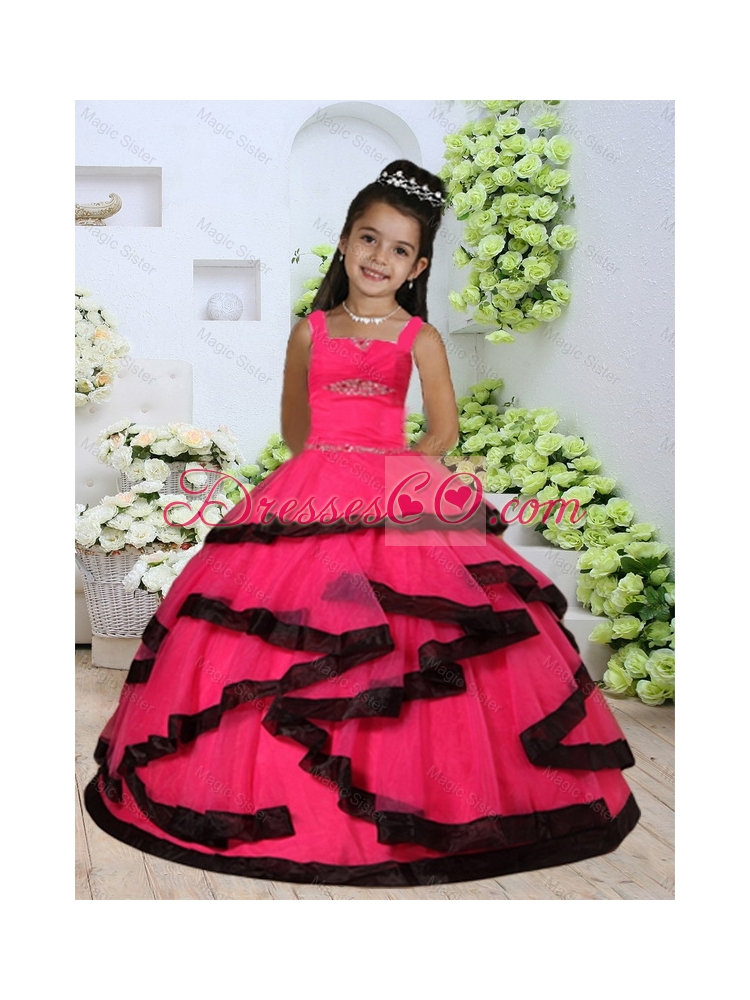 Summer Beautiful Straps Beading Little Girl Dress with Layers and Ruching