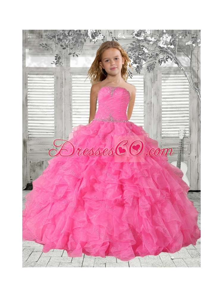 Summer Discount Beading Rose Pink Little Girl Pageant Dress with Ruffles