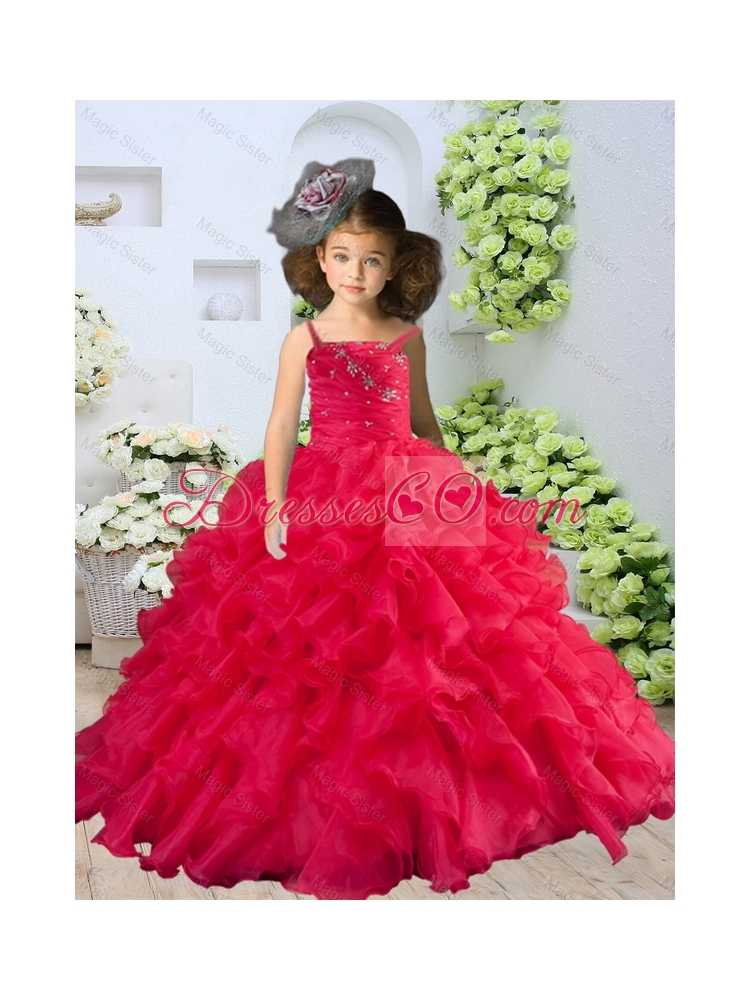 Winter New Style Straps Beading and Ruching Little Girl Pageant Dress in Coral Red