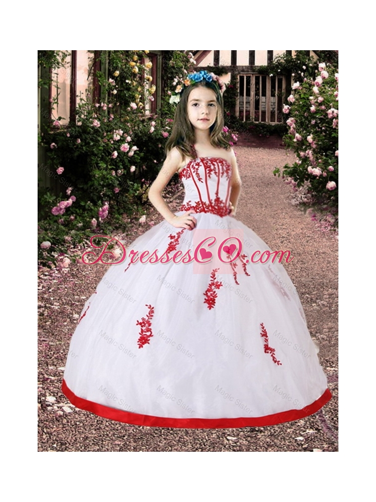 Pretty Summer White and Red Little Girl Pageant Dress with Appliques