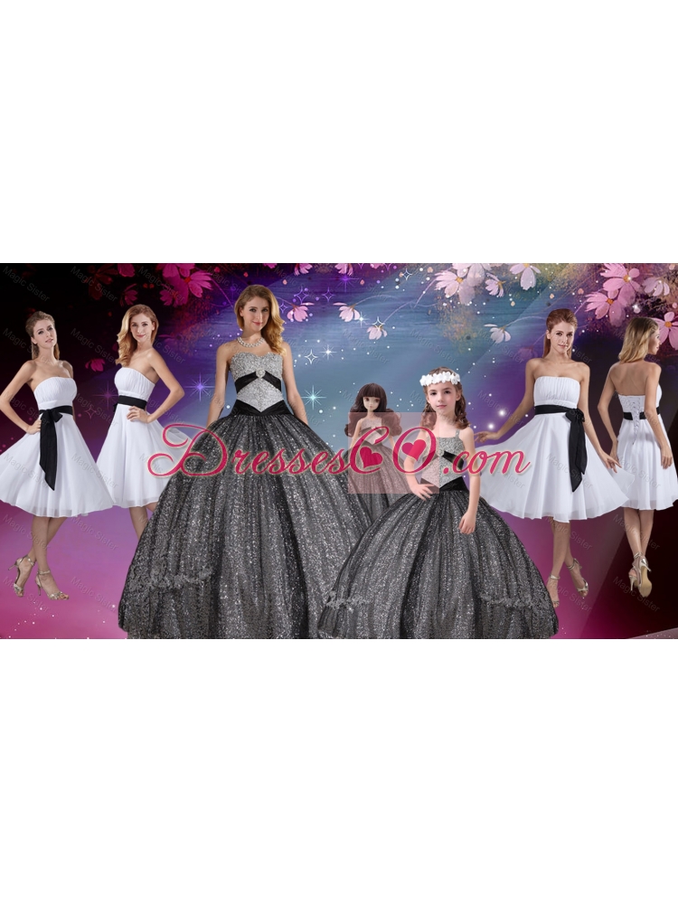 Popular Appliques and Sequined Quinceanera Dressand White Short Dama Dressand Cute Straps Little Girl Dresses