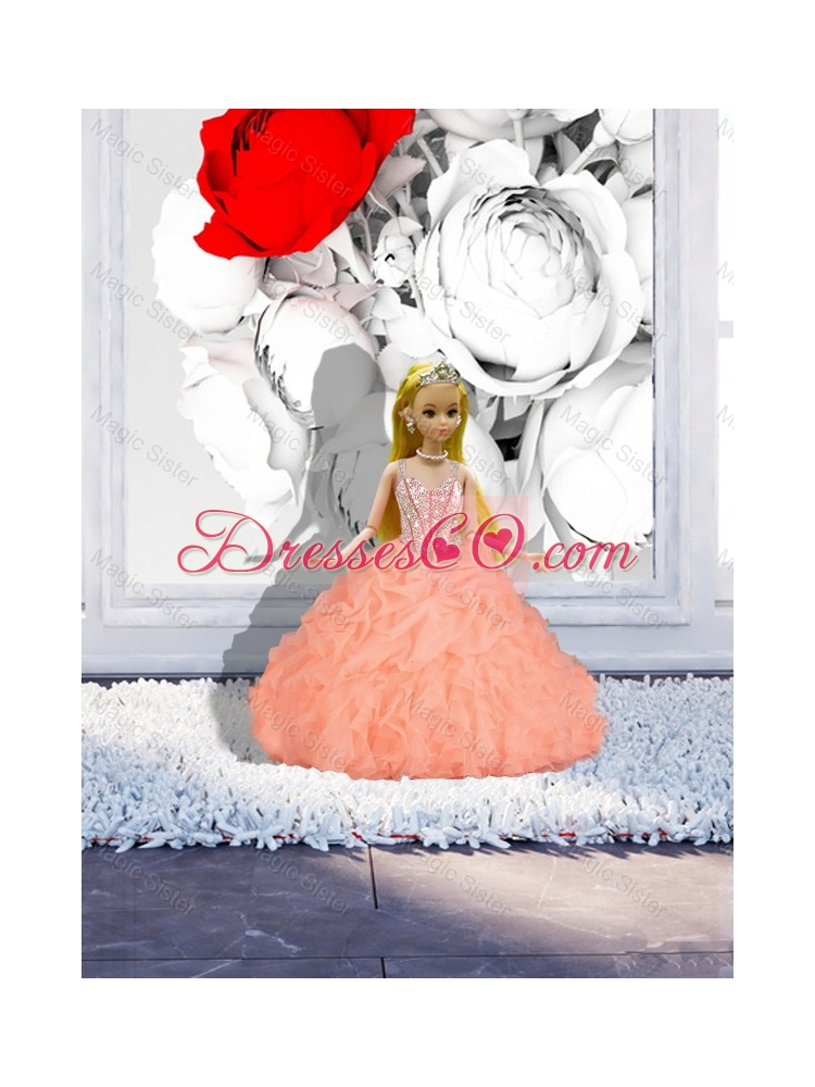 Sturning Straps and Beaded Quinceanera Dressand Baby Pink Short Dama Dressand Cute Orange Little Girl Dressand Feminine Mini Length Prom Dresses