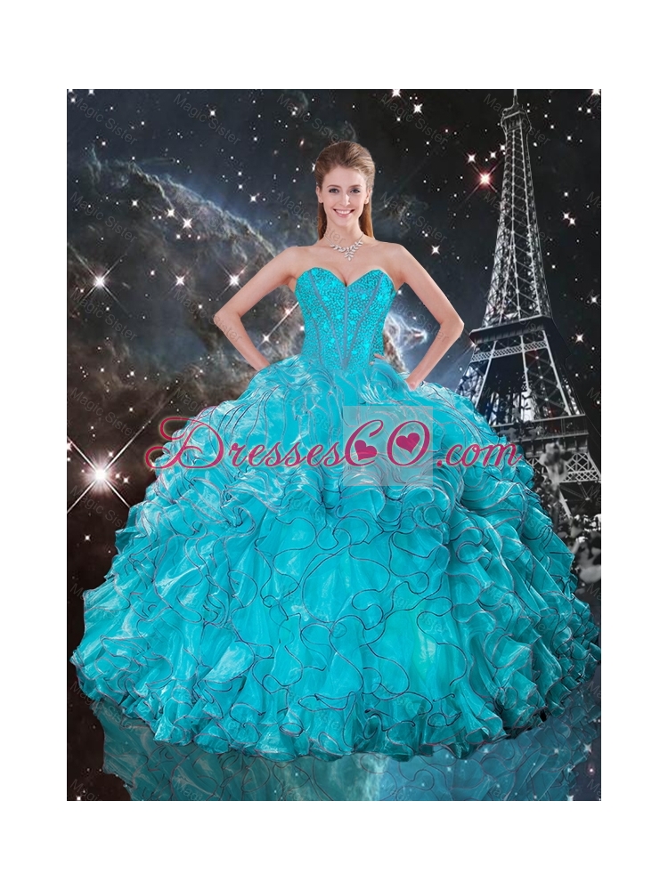 Fall New Style Teal Quinceanera Gowns with Ruffles and Beading