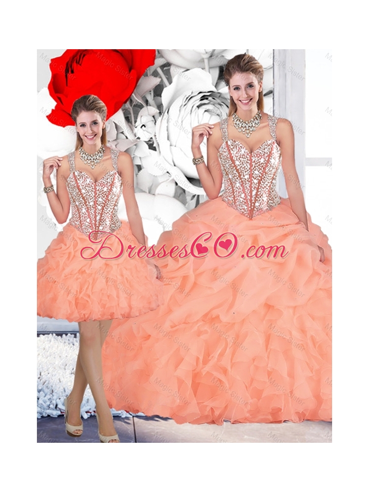 Fall Perfect Straps Orange Detachable Quinceanera Dress with Beading