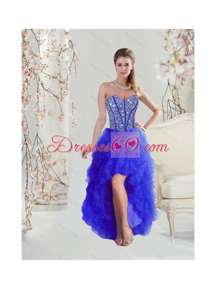 Spring Pretty Beaded and Ruffles Royal Blue Detachable Quinceanera Dresses