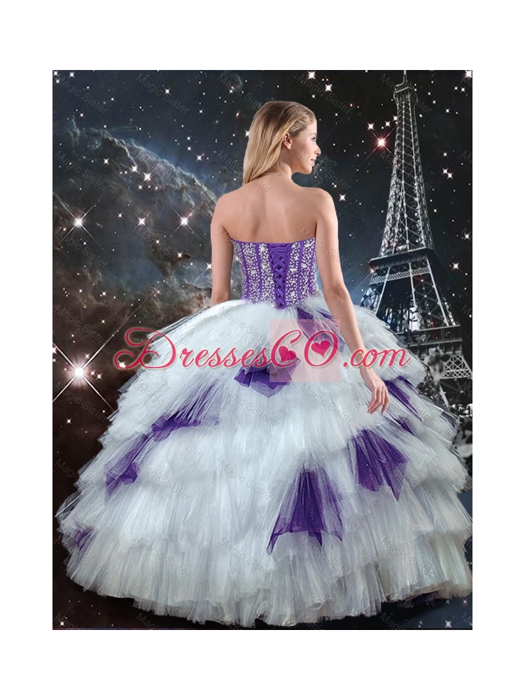 Spring Pretty Beaded Quinceanera Dress in White and Purple