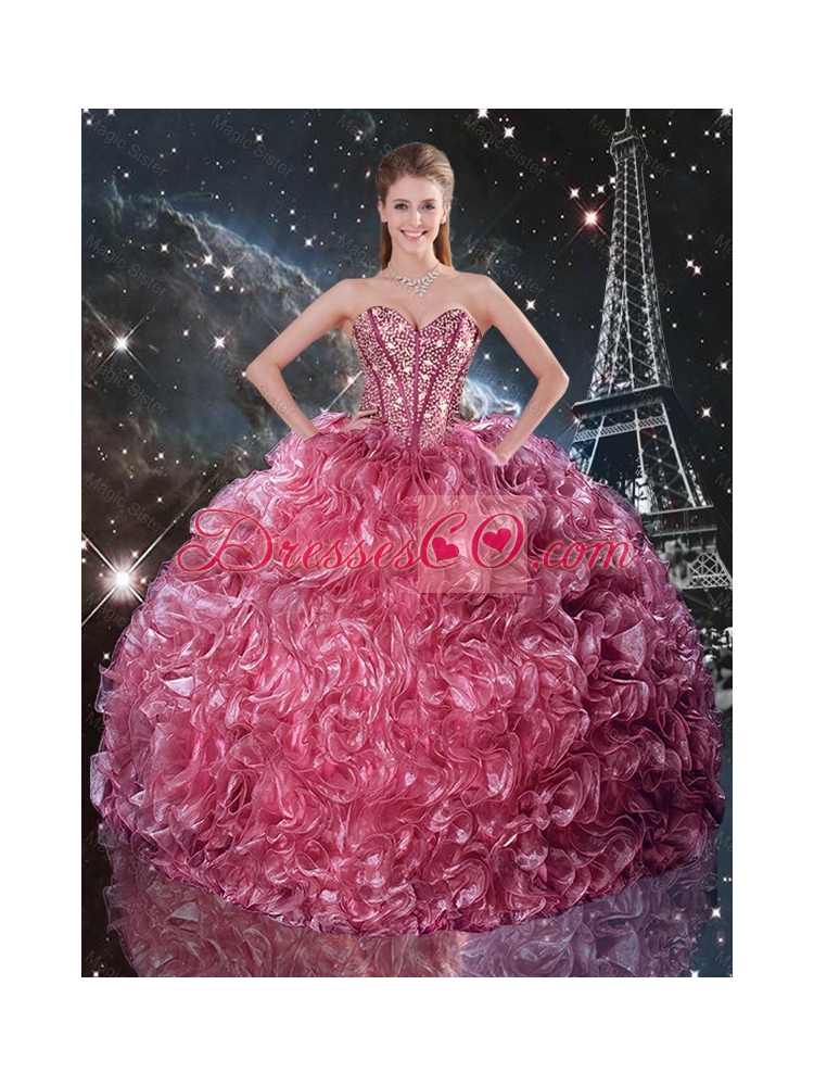 Summer Cheap Ball Gown Coral Red Quinceanera Dress with Ruffles and Beading