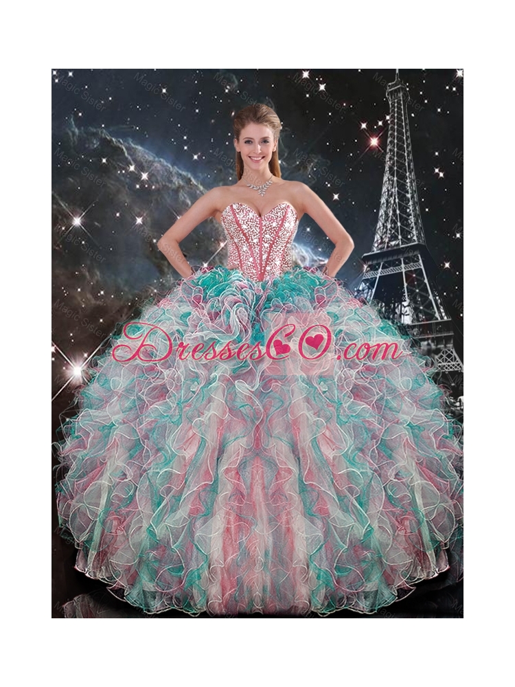 Summer Cheap Beaded and Ruffles Quinceanera Gowns in Multi Color