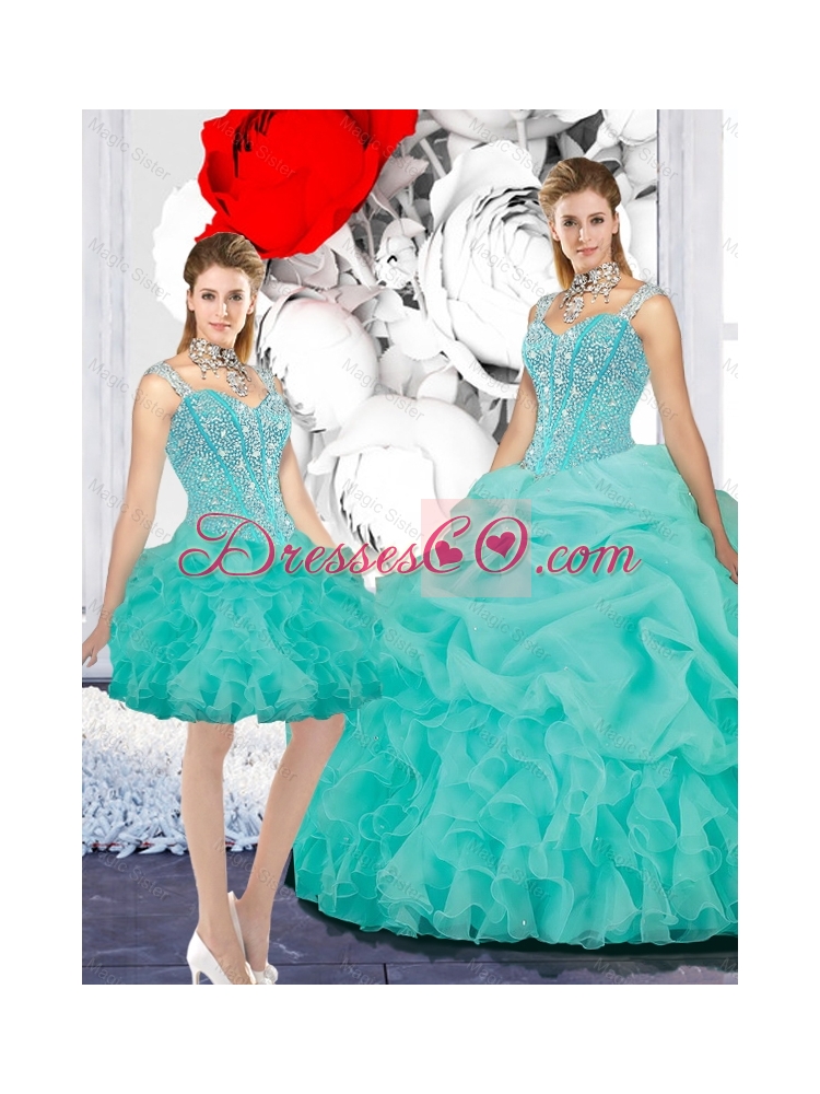 Summer Elegant Straps Ball Gown Detachable Quinceanera Dress in Turquoise