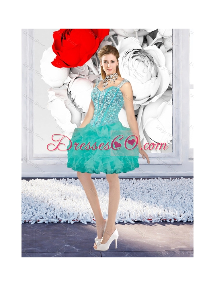 Summer Elegant Straps Ball Gown Detachable Quinceanera Dress in Turquoise