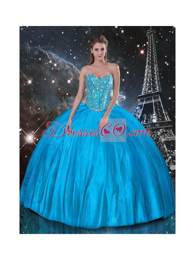 Summer Popular Ball Gown Beaded Detachable Quinceanera Gowns in Blue