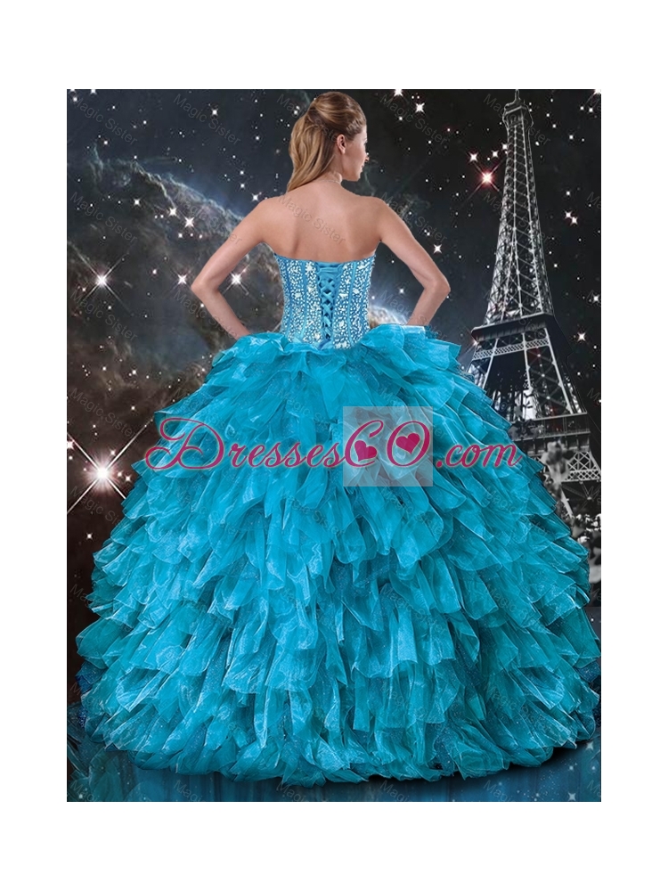 Summer Popular Ball Gown Beaded Detachable Quinceanera Gowns in Blue