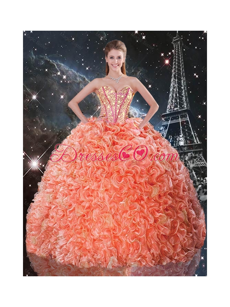 Winter Perfect Beaded and Ruffles Quinceanera Dress with Brush Train