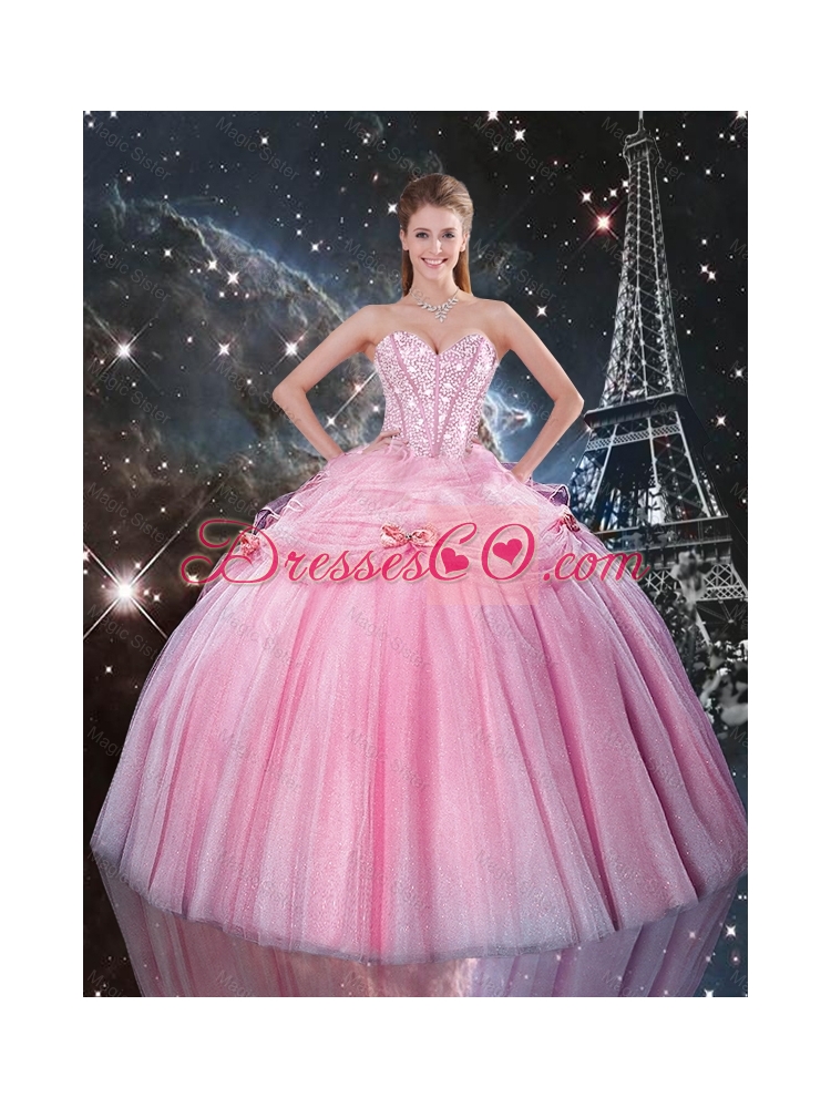 Winter Perfect Rose Pink Quinceanera Dress with Beading and Bowknot