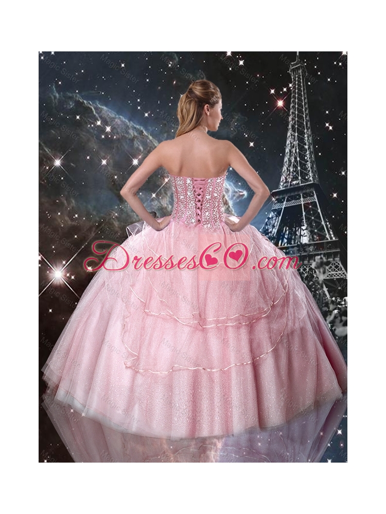 Winter Perfect Rose Pink Quinceanera Dress with Beading and Bowknot