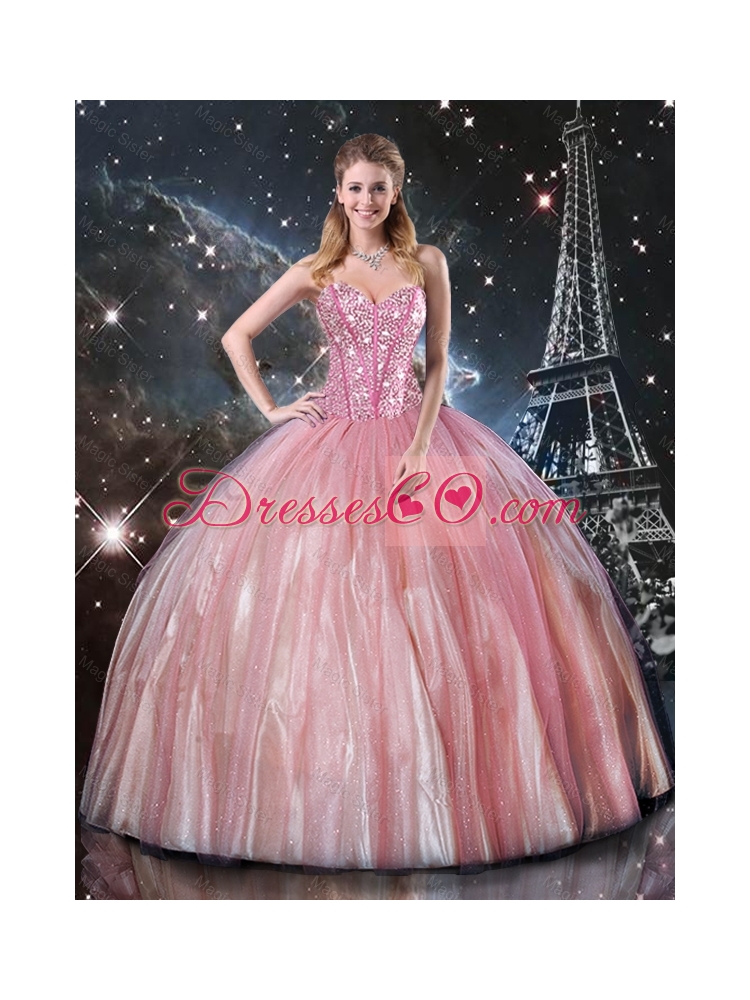 Luxurious Fall Ball Gown Beaded Quinceanera Dress in Pink