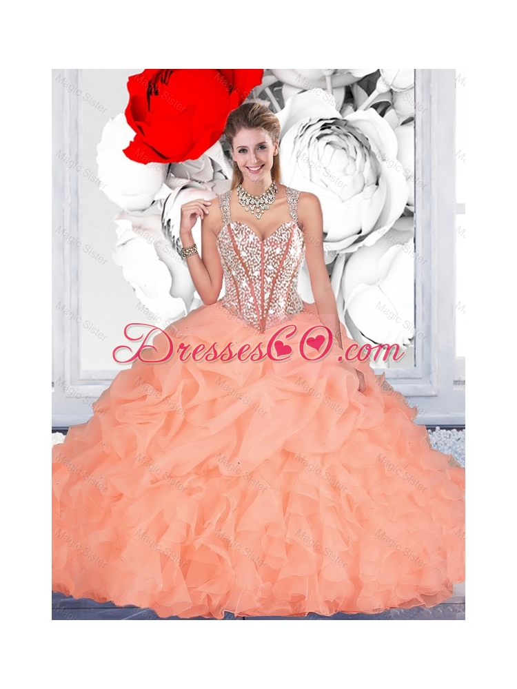 Luxurious Fall Orange Ball Gown Straps Quinceanera Dress with Beading