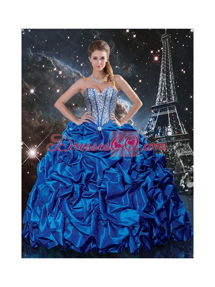 Luxurious Summer Royal Blue Quinceanera Dress with Beading and Pick Ups