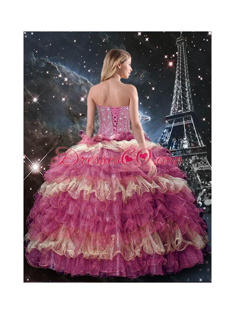 Perfect Summer Beaded Multi Color Quinceanera Dress with Ruffled Layers