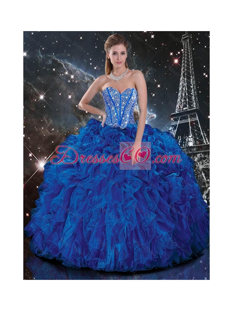 Popular Winter Royal Blue Quinceanera Dress with Beading and Ruffles