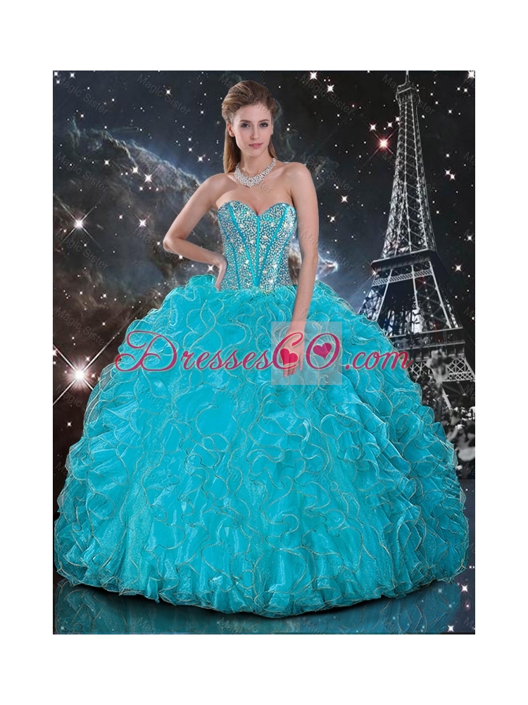 Summer Cheap Aqua Blue Quinceanera Gowns with Beading and Ruffles