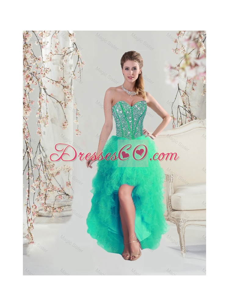 Summer Popular Beaded and Ruffles Detachable Quinceanera Dress in Turquoise