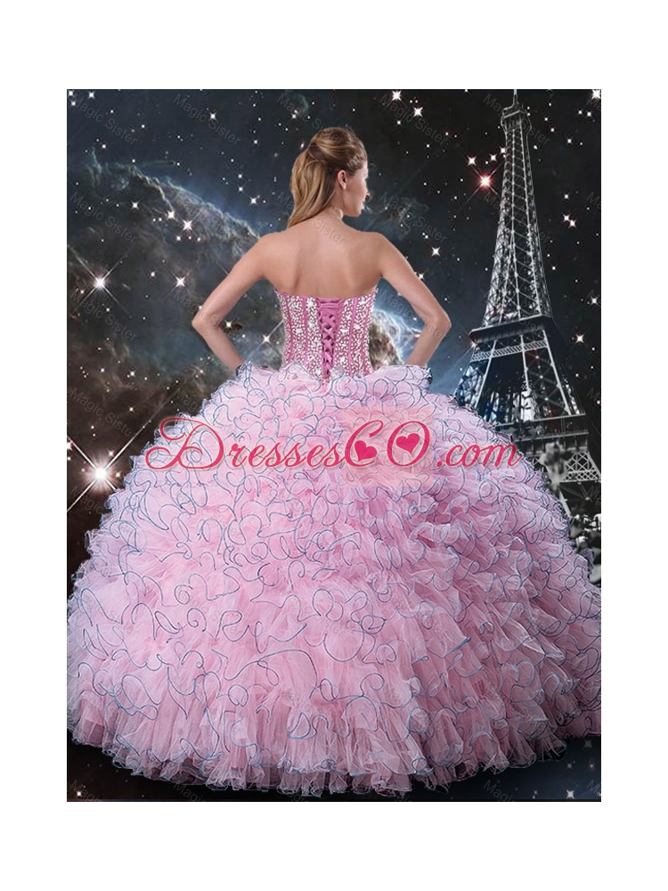 Cheap Spring Pink Sweet 15 Dress with Beading and Ruffles
