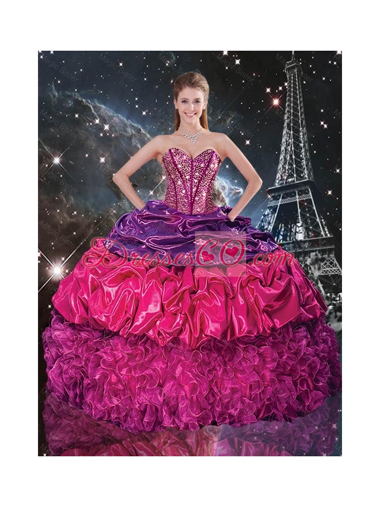 Popular Summer Beaded Multi Color Quinceanera Dress with Pick Ups and Ruffles