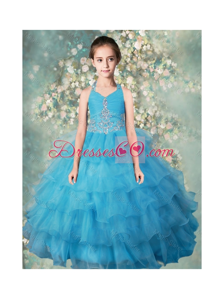Pretty Halter Top  Mini Quinceanera Dress with Beading and Ruffled Layers