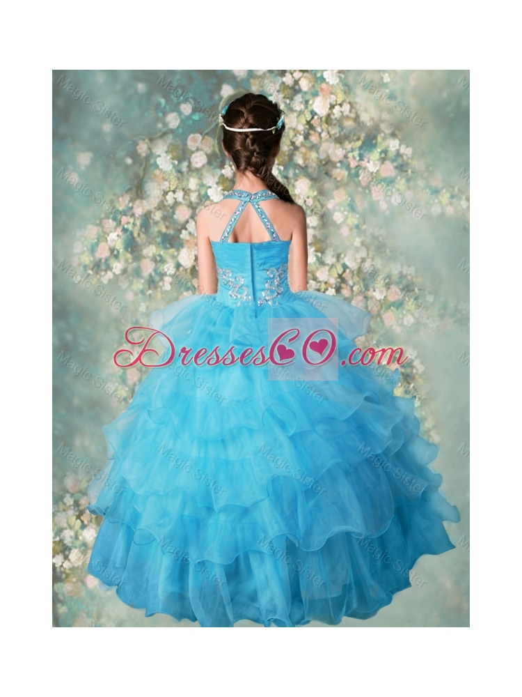 Pretty Halter Top  Mini Quinceanera Dress with Beading and Ruffled Layers