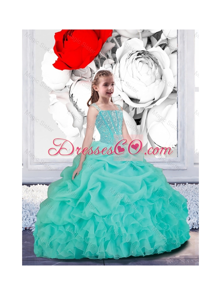 Lovely Straps Turquoise Organza Mini Quinceanera Dress