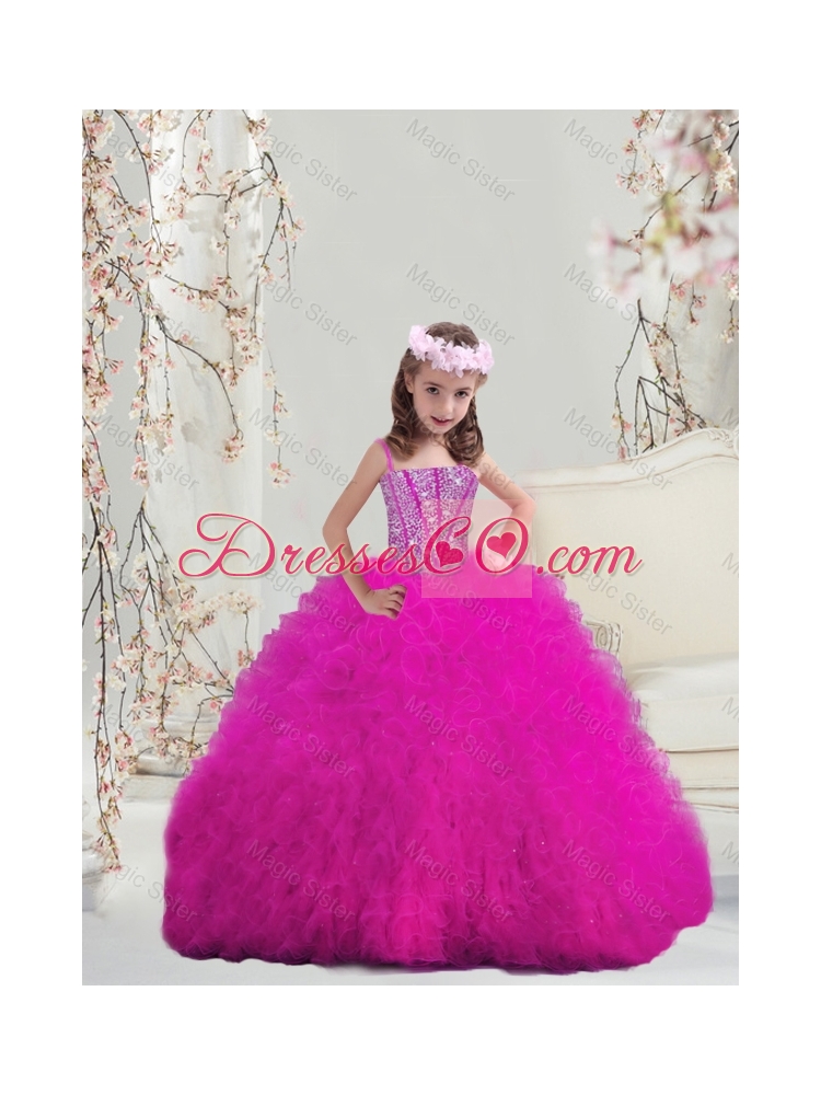 Modern Ball Gown Fuchsia  Mini Quinceanera Dress with Beading and Ruffles