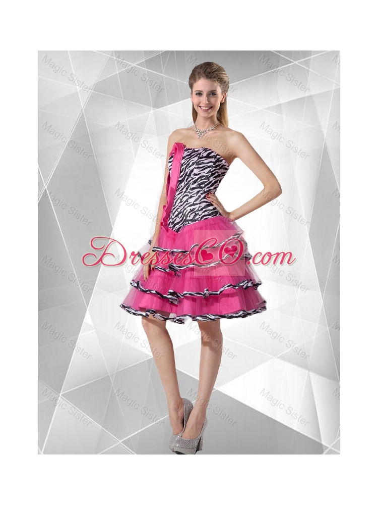 Spring Discount A Line Strapless Zebra Prom Dress with Ruffled Layers