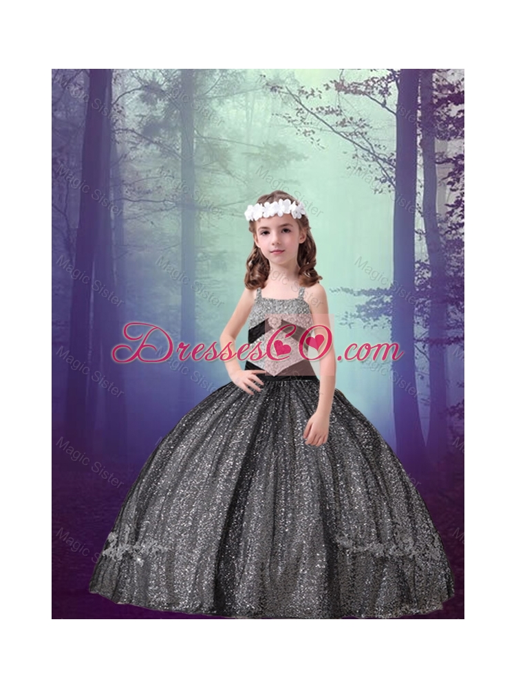 Winter Classical Ball Gown Appliques Matching Sister  Dress in Black
