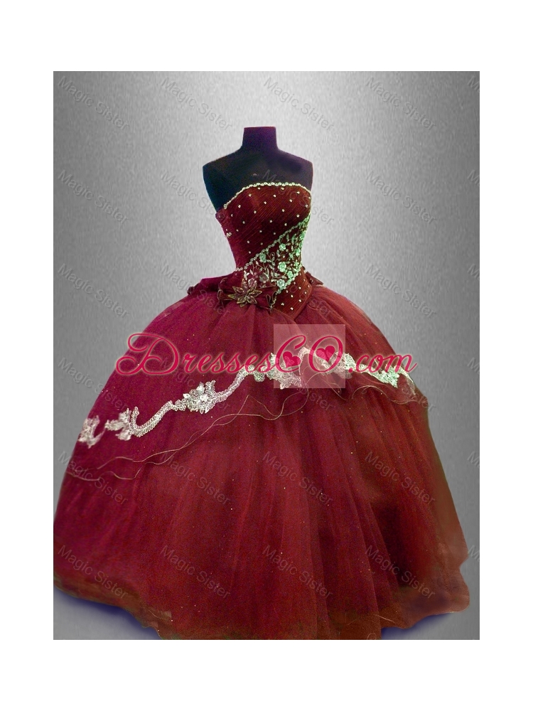 Hot Sale Appliques Strapless Quinceanera Gowns with Beading