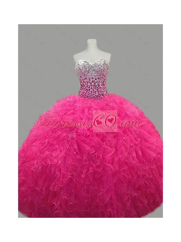 Puffy Hot Pink Quinceanera Dress with Beading and Ruffles
