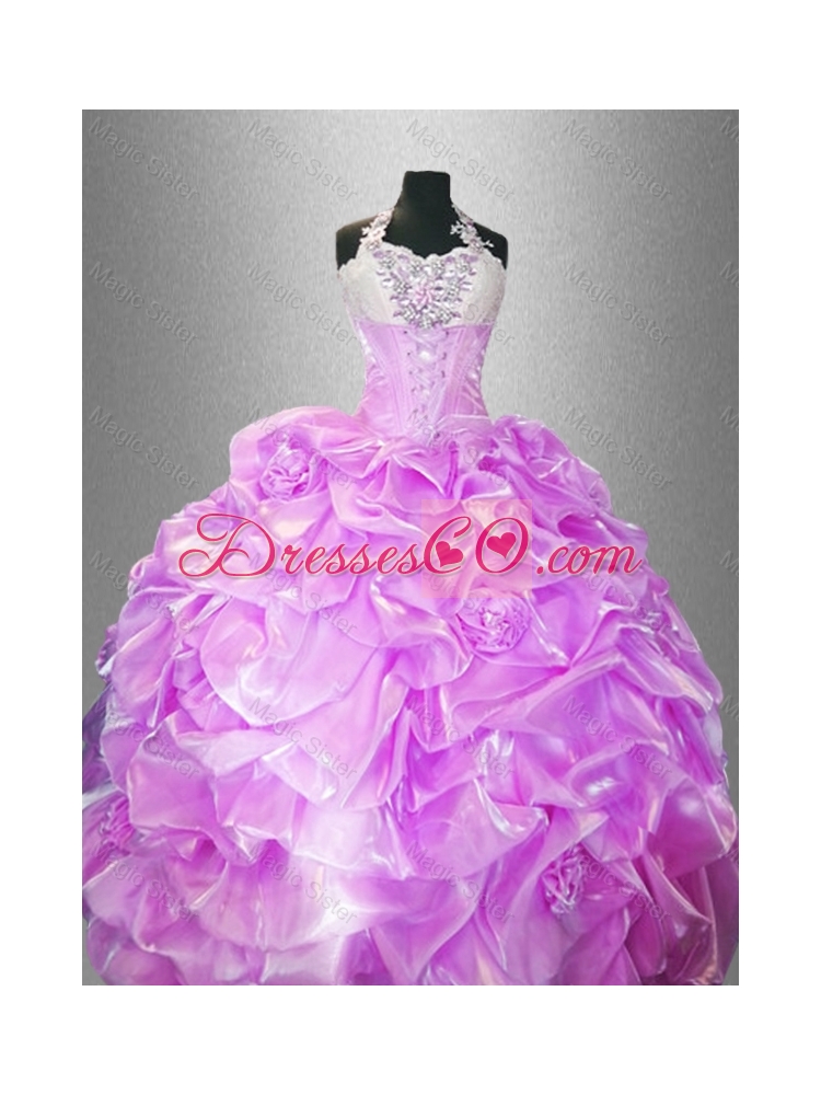 Latest Hand Made Flowers Quinceanera Dress with Halter Top