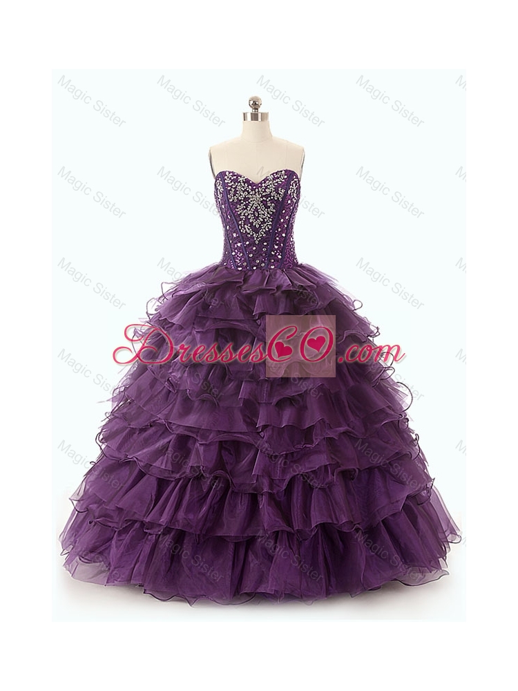 Custom Made Dark Purple Quinceanera Dress with Ruffled Layers
