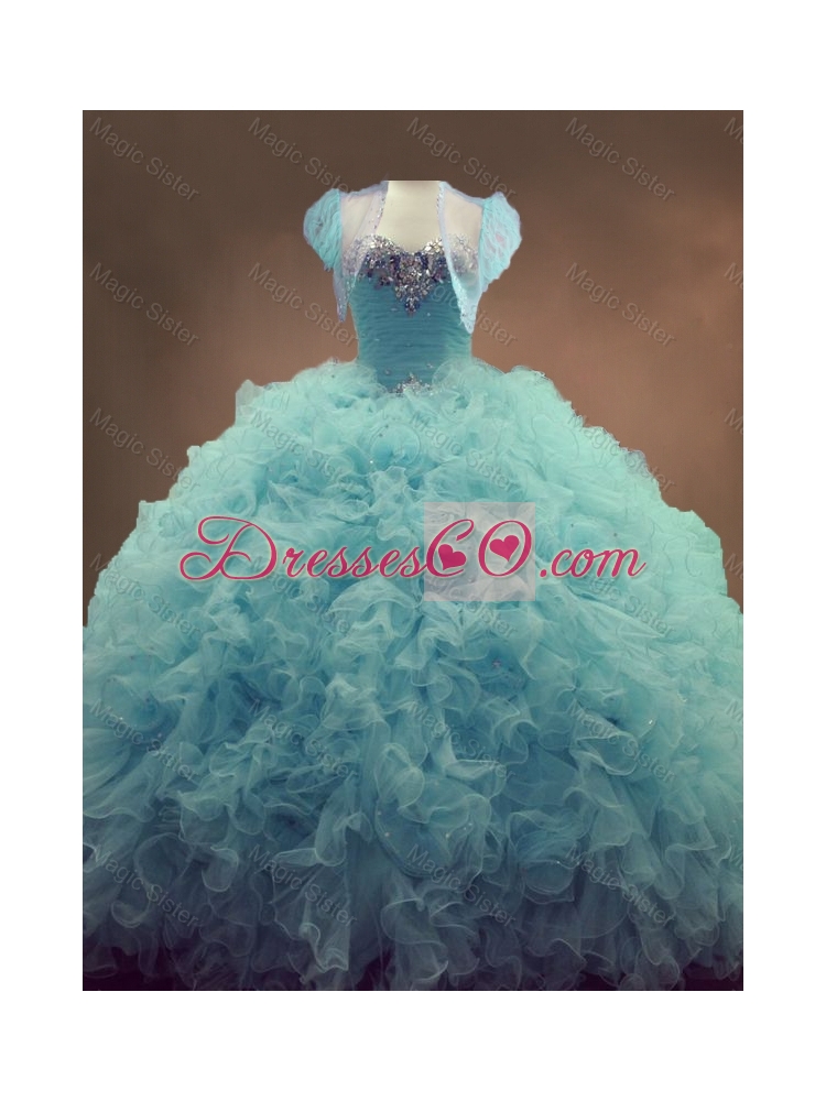 Discount Beaded and Ruffles Quinceanera Gowns in Light Blue