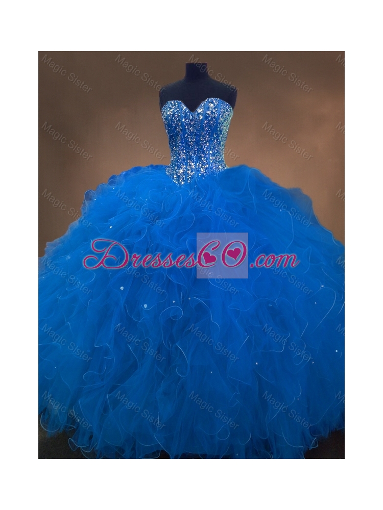 Discount Beaded Blue Quinceanera Dress with Ruffles
