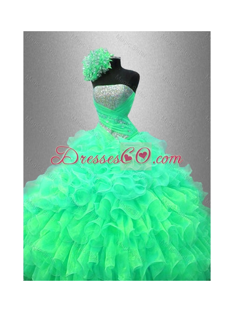 Ruffles and Sequined  Custom Made Sweet Sixteen Dress with Strapless