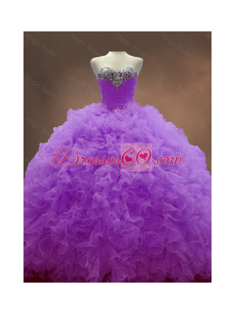 ustom Made Lilac Quinceanera Dress with Beading and Ruffles