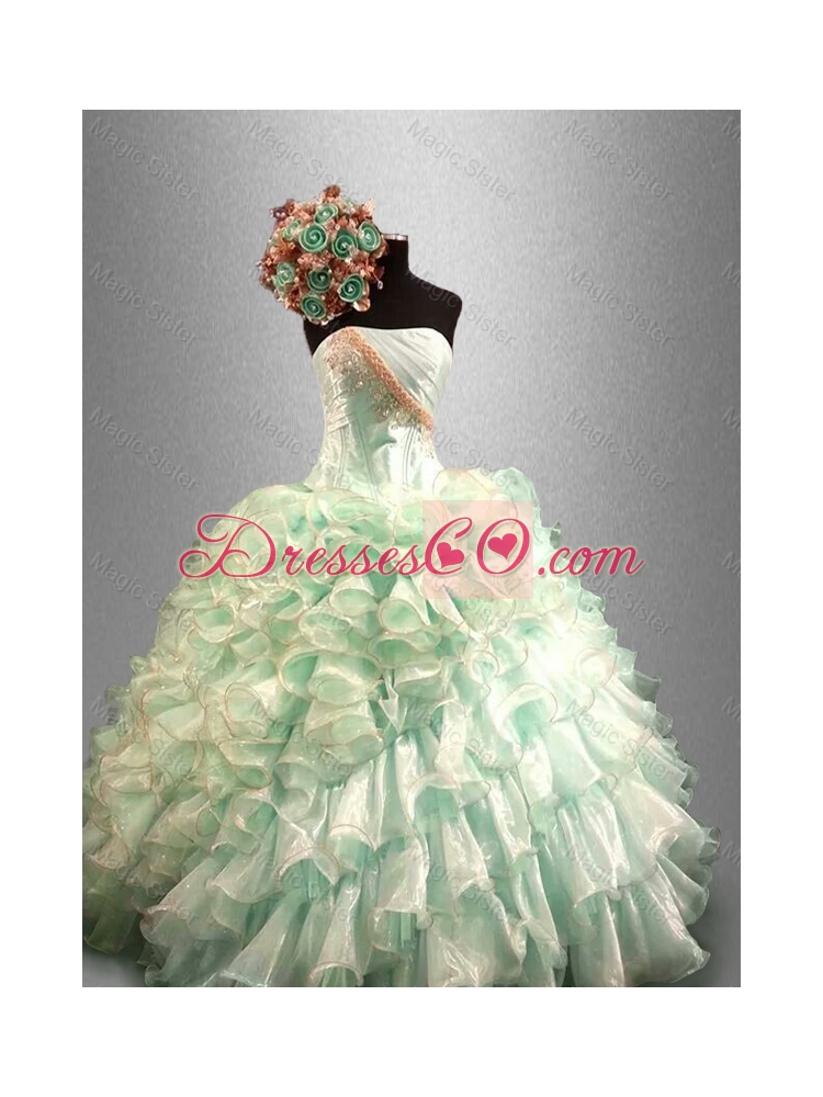 Pretty  Strapless Quinceanera DressIn Stock with Beading and Ruffles