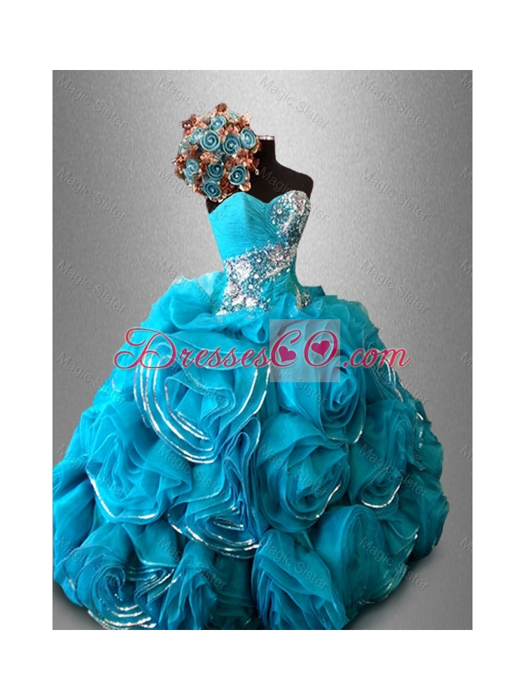 Fashionable  Artistic Quinceanera Dress with Beading and Rolling Flowers
