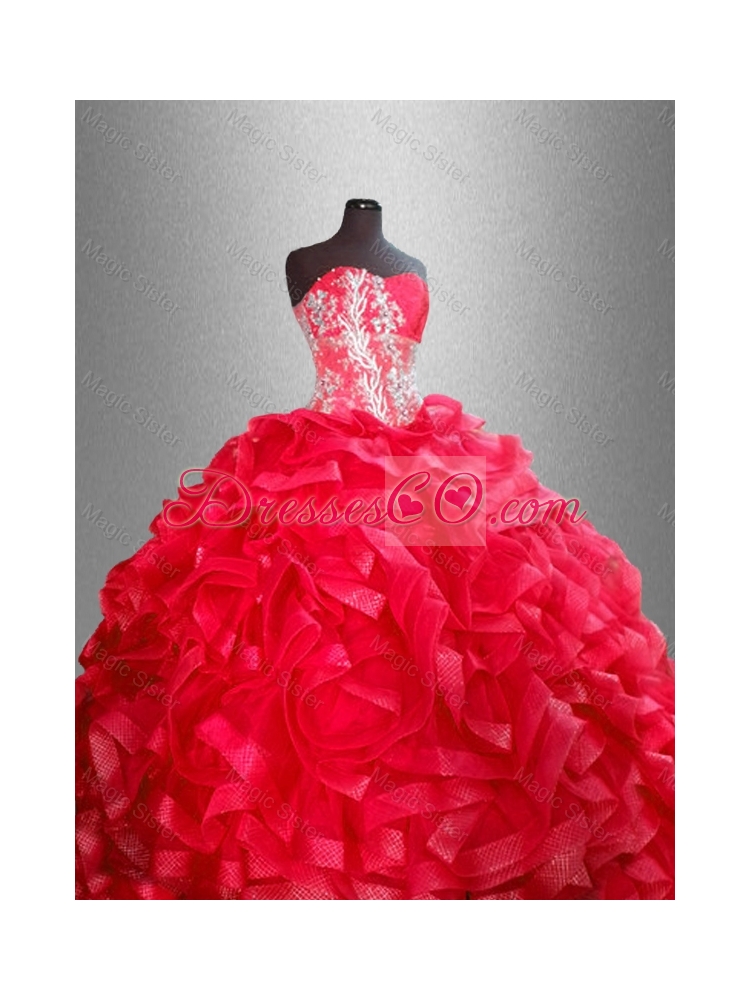 Fashionable Red Quinceanera Dress In Stock with Beading and Ruffles