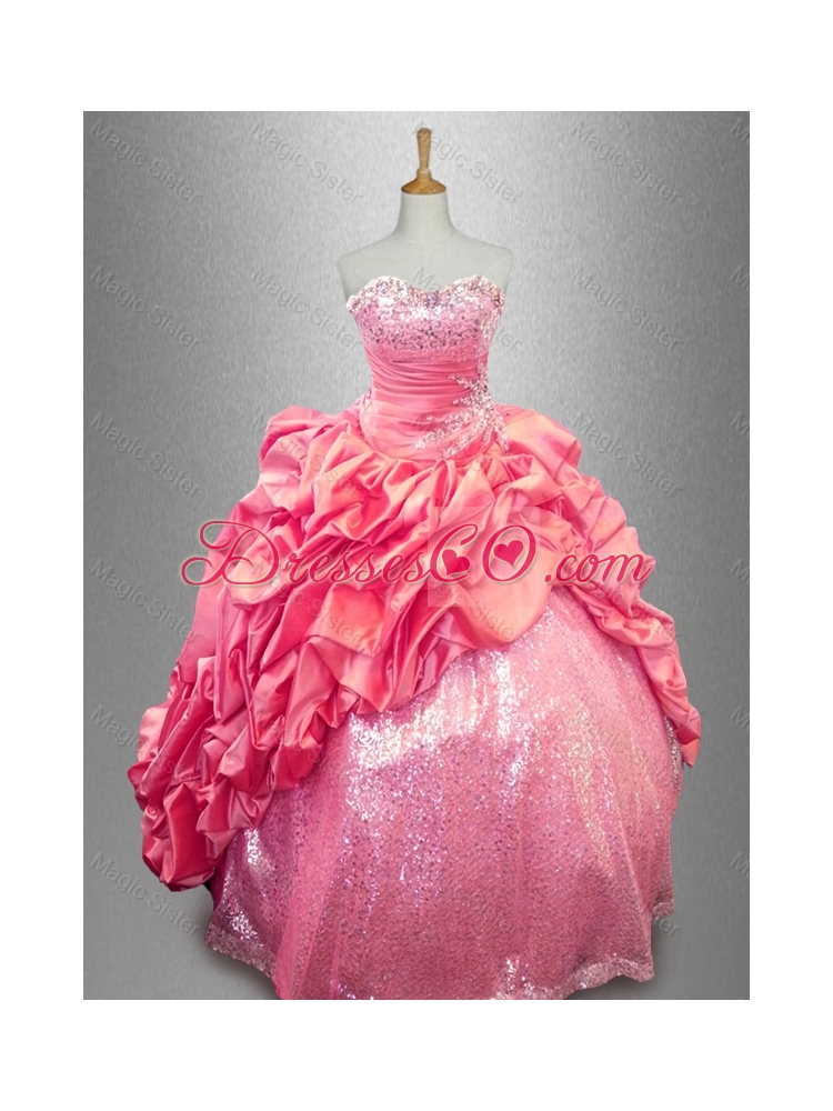 Latest Strapless Beaded Quinceanera Dress in Coral Red