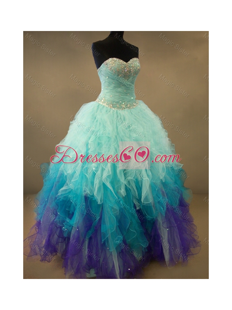 Fashionable Beaded and Ruffles Sweet Sixteen Dress in Multi Color