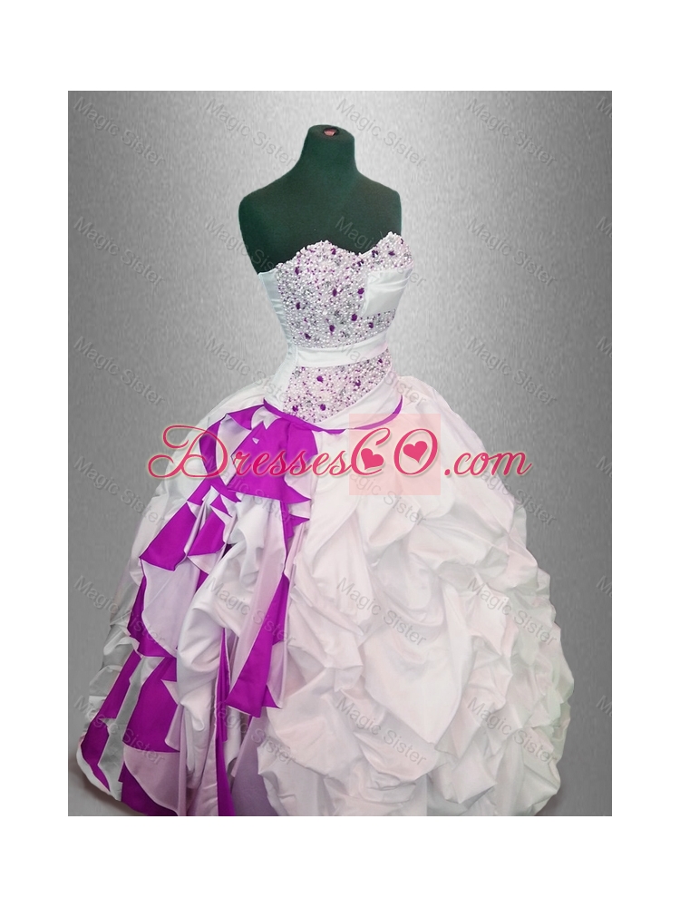 Latest Ball Gown Beaded Quinceanera Dress in White and Fuchsia