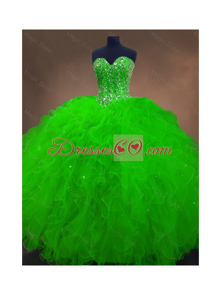 Fashionable Beaded Spring Green Sweet 16 Gowns  with Ruffles